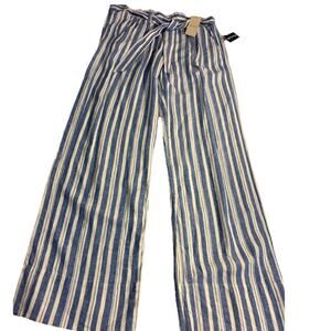 Jolt linen striped pants m wide leg coastal Paper Bag Chambray Pockets NWT